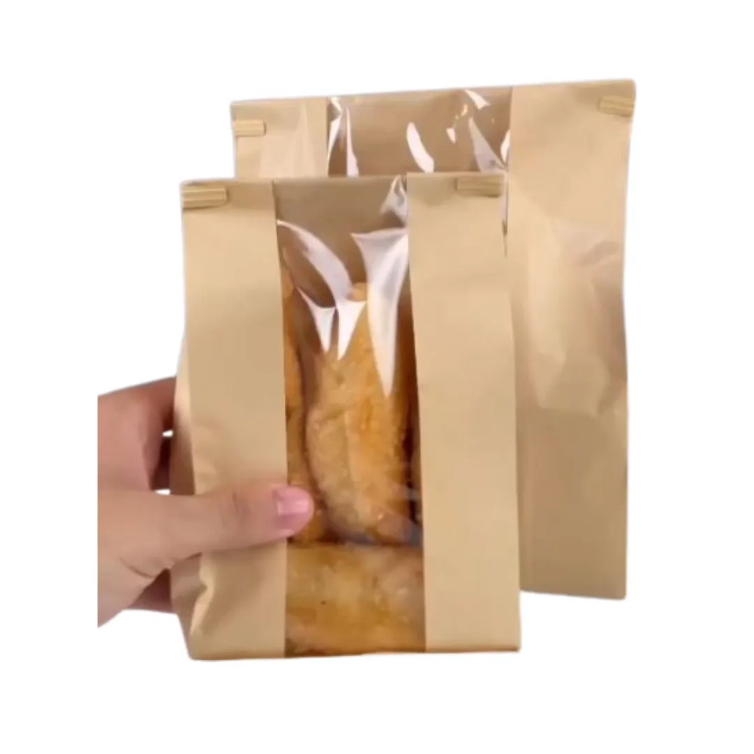 Trigem Regular Bread Bag w/Window #2 Kraft White 12 x 9 x 32 cm